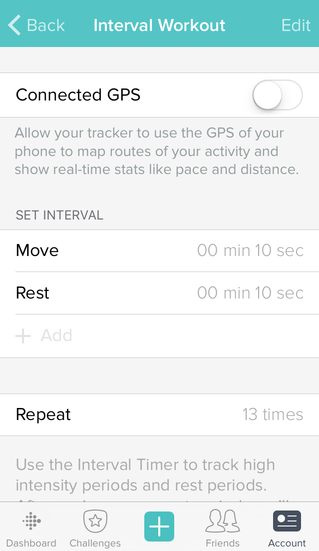 Fitbit Charge 2 iOS app interval timer mode setup