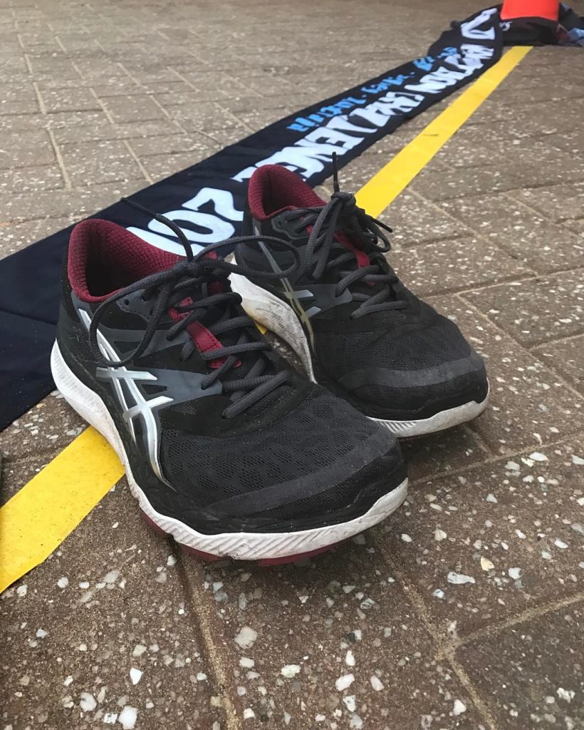 Ryan Hall's sneakers on the finish line of his last marathon