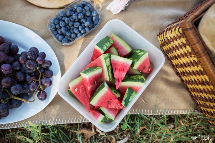 Healthy summer snacks on a picnic blanket
