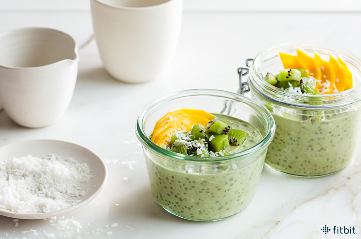 Matcha overnight oats with tropical fruit