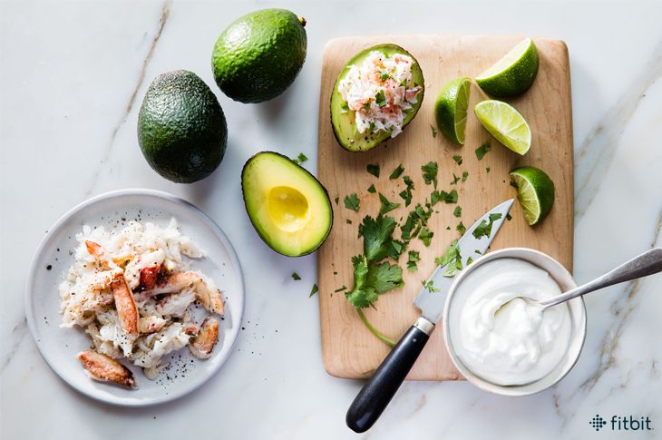 A healthy no cook dinner with avocado filled crab