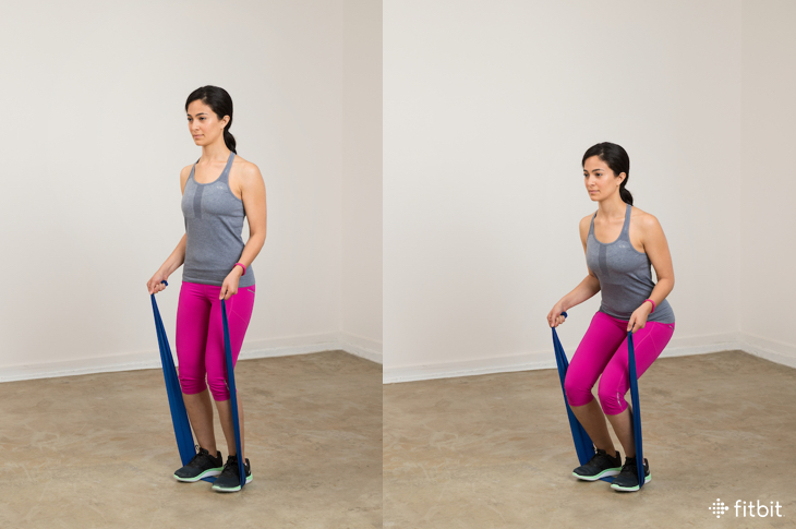 Resistance band exercises: narrow-stance squat