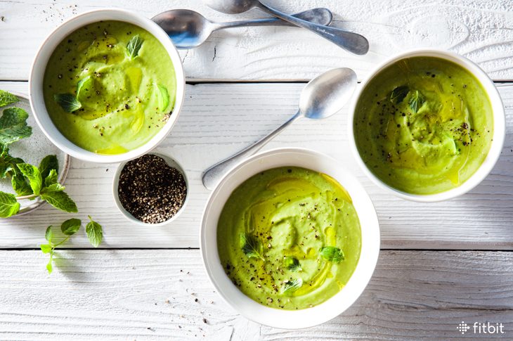 Healthy recipe for green gazpacho with avocado and cucumber