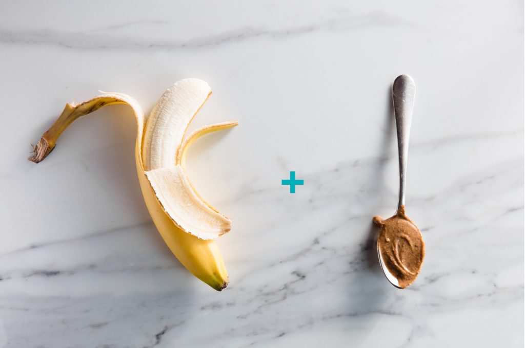 Healthy snack with banana and peanut butter