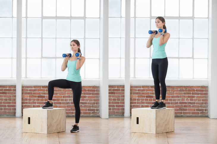 A box provides a great base for dumbbell step-ups.