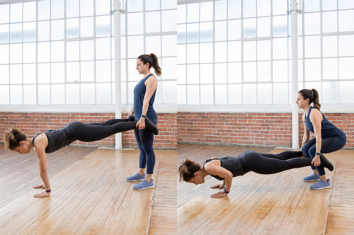 Partner squats and push-ups are a total-body burner.