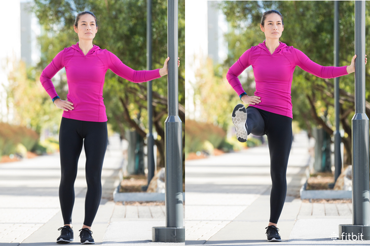 Straight-leg swings are a great way to warm up before a run.