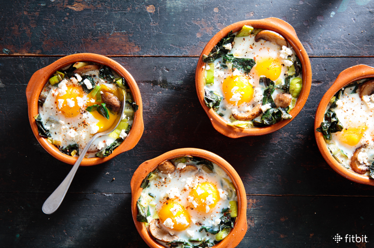 Baked eggs in chard nests